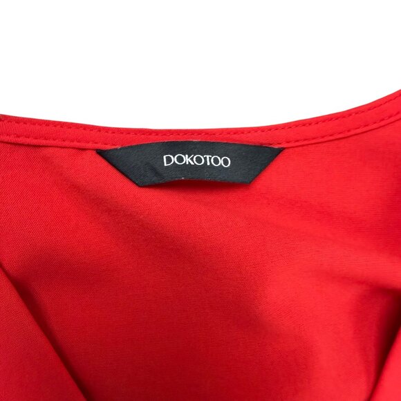 Dokotoo Womens Red Polyester Long-Sleeve V-Neck Pleated Tunic Dress Flowy Sz XL - Picture 6 of 9